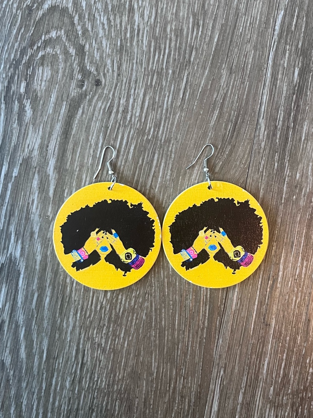 Yellow Round Afro Silhouette Dangle Earrings